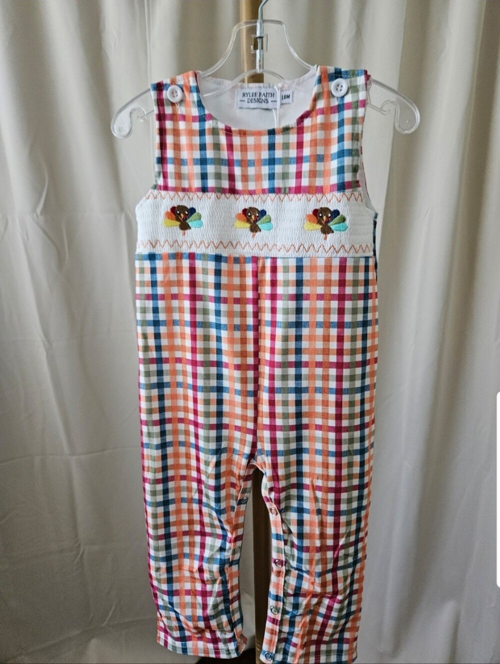Fall Plaid Turkey Smocked Jon Jon by Rylee Faith Designs – Sizes 18M